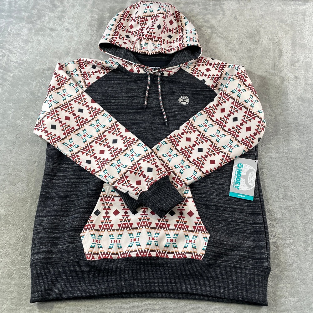 Hooey Pullover Hoodie Mens XL Gray Aztec Western Cowboy Farm Festival Outdoor